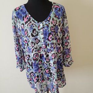 Isaac Mizrahi Live! Sheer Tunic Style Blouse Top